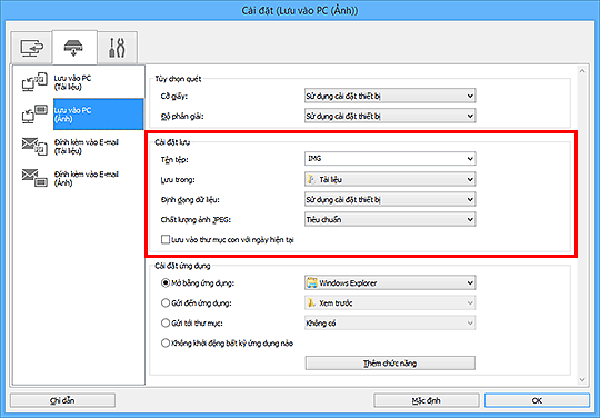 hình: Hộp thoại Cài đặt